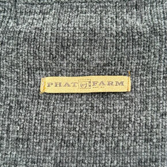 Vintage Phat Farm Sweater Mens XXL Gray Knit Stripe Long Sleeves Dadcore Hip Hop - Picture 7 of 8